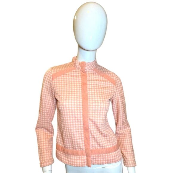 Vintage 1960s Plaid Nehru Jacket Small Peach White Retro - Picture 11 of 11